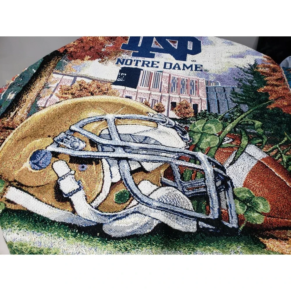 Vintage Notre Dame Fighting Irish Helmet Woven Tapestry Throw Blanket 48x60